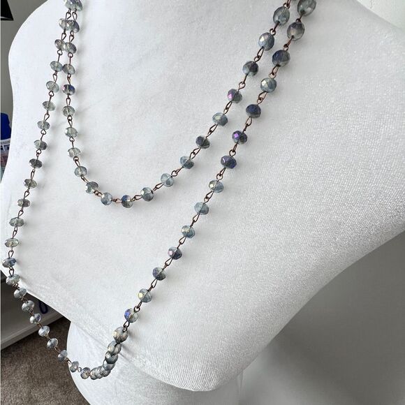 Gorgeous Long Sparkling Crystal Glass Blue Necklace 60” Layering/Wrap Piece - Picture 10 of 13